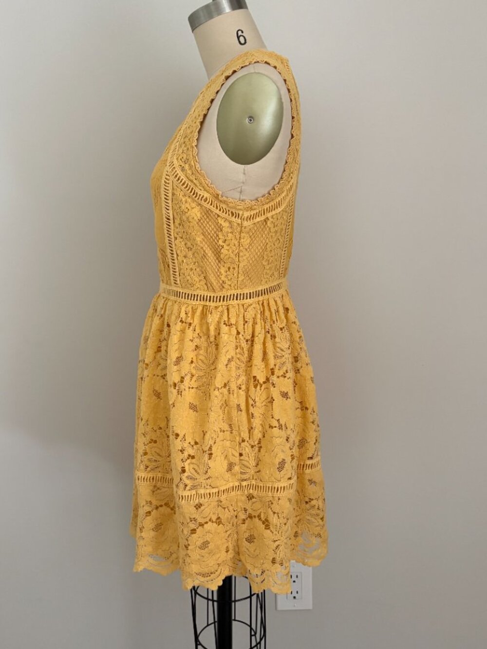 Xhilaration Mustard Yellow Lace Fit Flare Dress Boho Summer Mini Cottagecore M - Picture 3 of 11